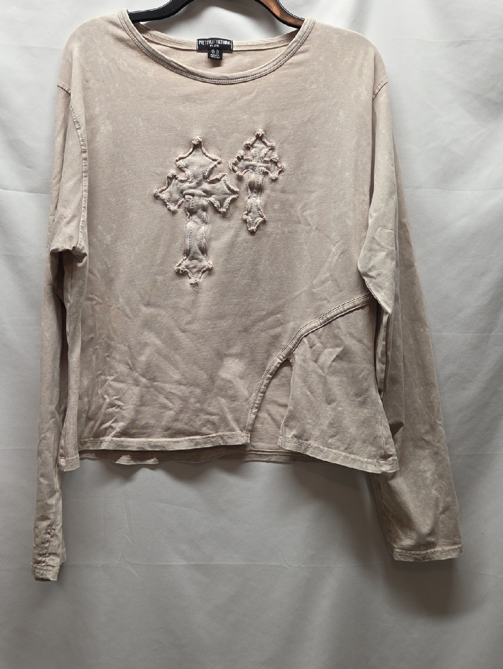 Prettylittlethingsplus Boho Top With Gothic Crosses Stone Washed NWOT